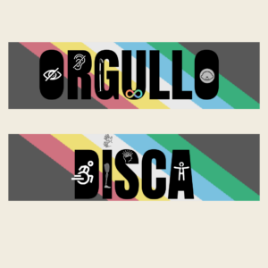 Lanyard «Orgullo Disca», cinta multicolor con diseño de orgullo y diversidad.