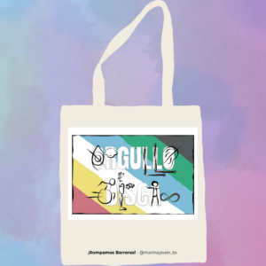 Tote bag blanca «Orgullo Disca», con diseño multicolor de orgullo y diversidad.